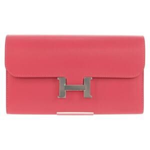 Hermes Leather Constance Long Wallet Pink